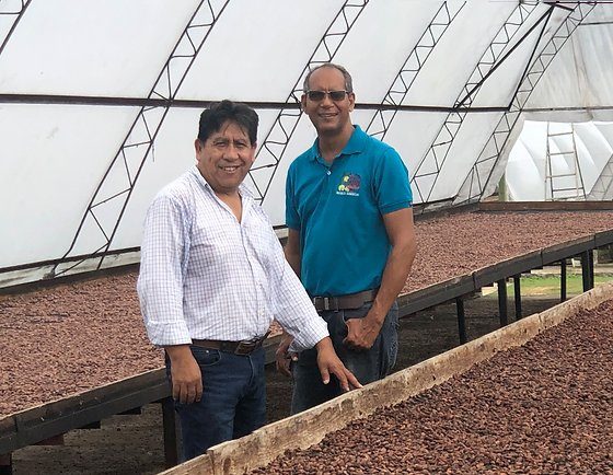 Öko Caribe founders at the cacao drying facility