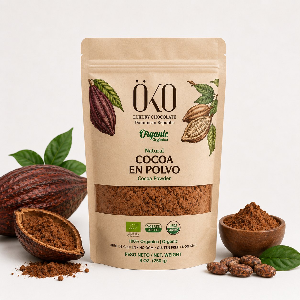 Cocoa Powder Pouch 9 oz, Öko Caribe