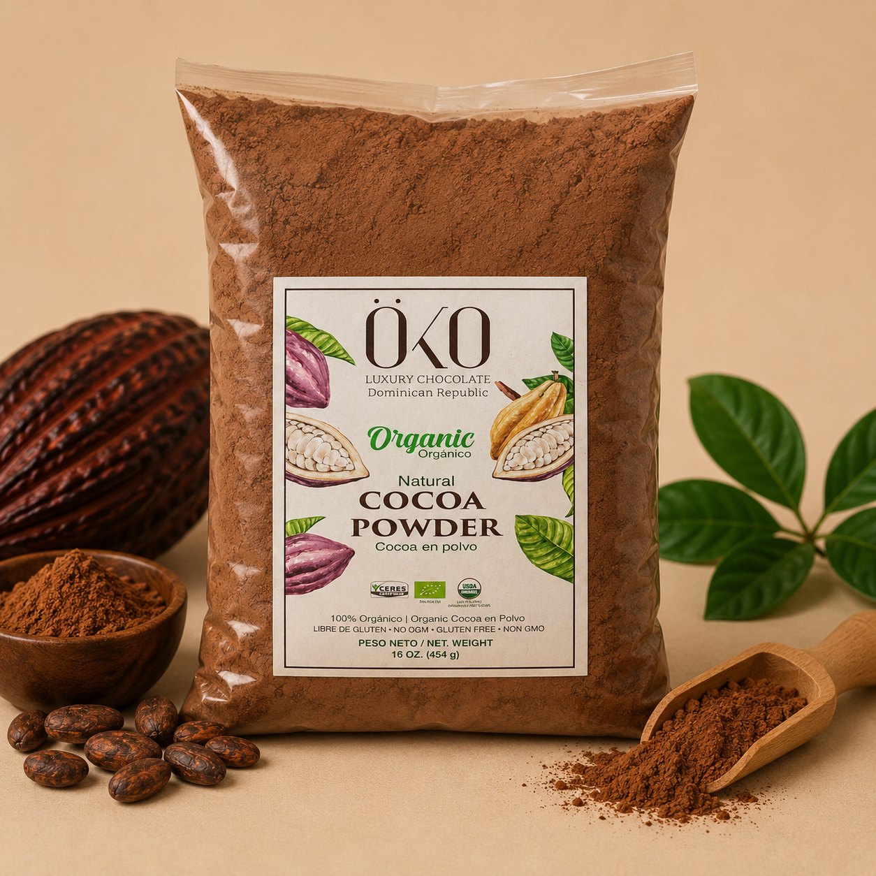 Cocoa Powder Pouch 16 oz, Öko Caribe