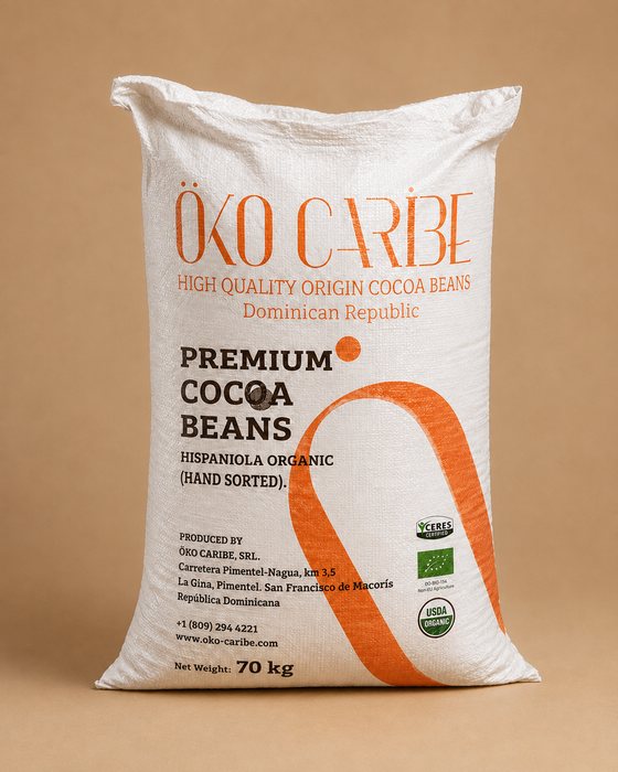 Saco de 70 kg de granos de cacao premium de Öko Caribe, limpiados a mano